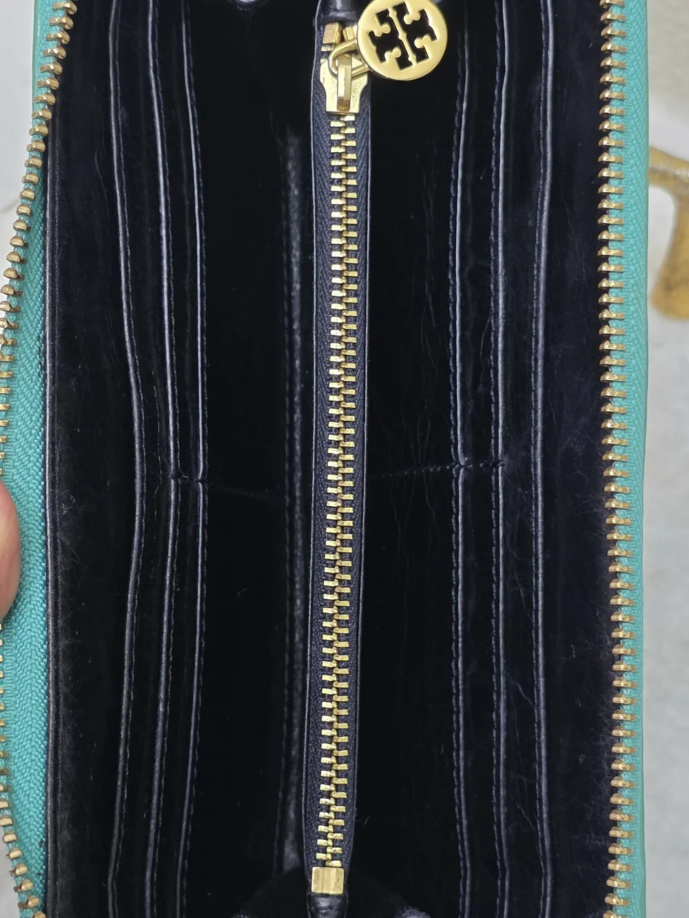 Tory Burch Robinson Patent Leather Zip Continental Wallet Teal Green